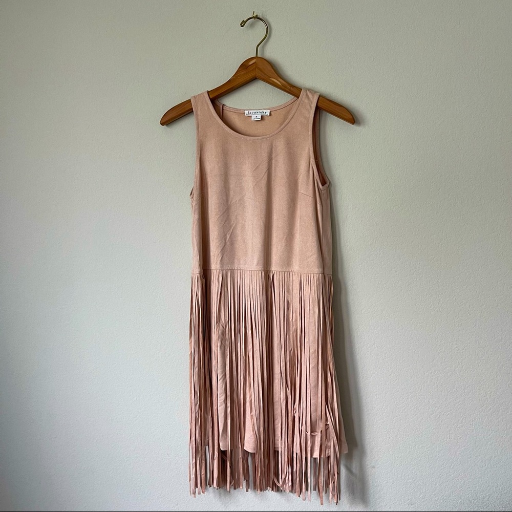 Love Riche Blush Pink Fringe Ultra Suede Sleeveless Sheath Dress in Size Small